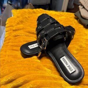 Steve Madden Black Studded Buckle Slide Mule